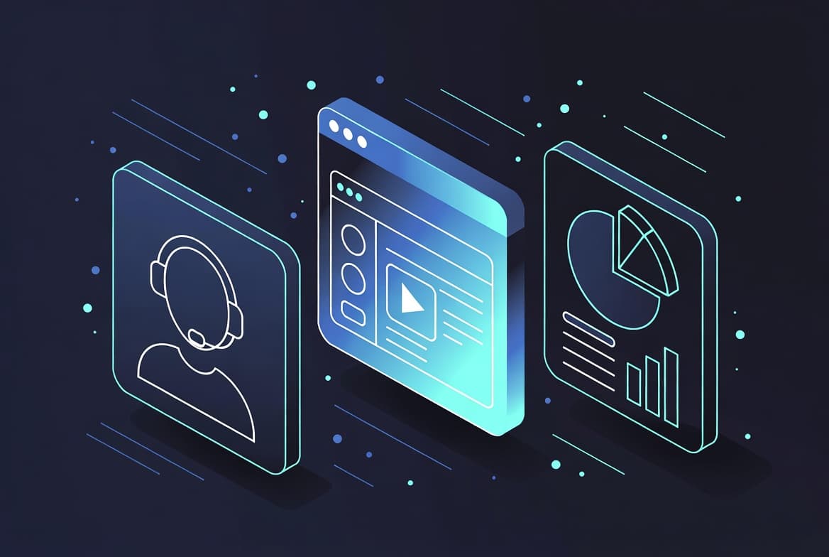 AI agent, web app, and analytics concepts